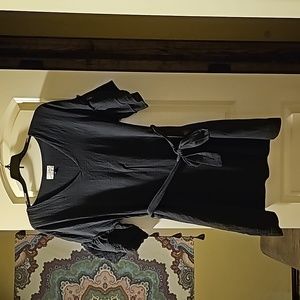 Black ruffle sleeve vneck cotton dress w/belt XL